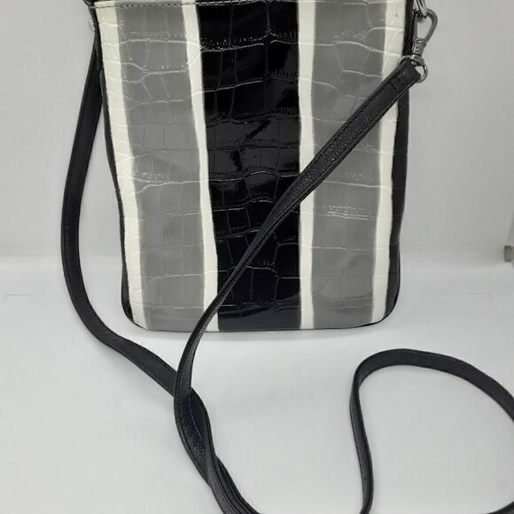 Guess Mini Crossbody Stripped White/Grey/Black Color - Picture 2 of 8